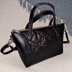 FOSSIL Purse w/ Adjustable/Removeable CROSSBODY Strap; BLACK LEATHER w/ GOLDTONE